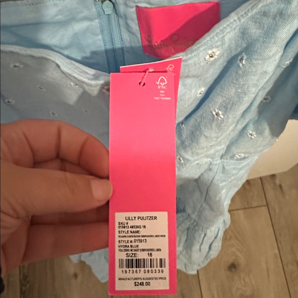Lilly Pulitzer Sky Blue Embroidered Lennon dress size 16 brand new never worn! - Picture 2 of 3